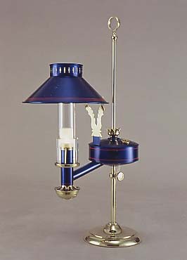 Argand Student Lamp circa 1835, Translucent Prussian Blue, Red Striping